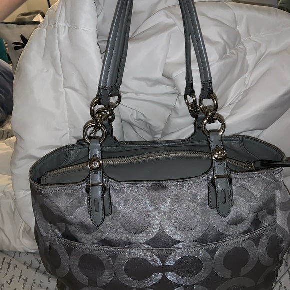 Coach Gray Silver Mia  Sateen Signature Metallic - Picture 5 of 5